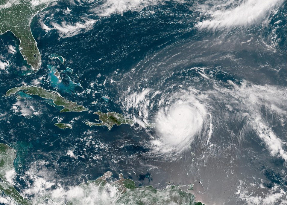 Satellite image of Hurricane Erin, a Category 4 storm near the Caribbean.