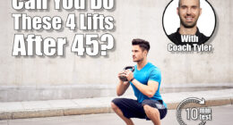 Muscular man doing squats with kettlebell in the city. If You Can Complete These 4 Lifts After 45, You