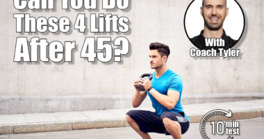 Muscular man doing squats with kettlebell in the city. If You Can Complete These 4 Lifts After 45, You