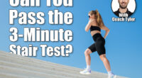 Running up stairs for a vibrant workout under a clear blue sky. If You Can Complete This 3-Minute Stair Test, Your Heart Is Decades Younger. Cover