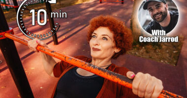 Top view portrait of adult pretty Caucasian woman push-up in horizontal bar. Concept of healthy lifestyle. If You Can Do These 3 Moves at 60, Your Body Is Aging Exceptionally Well. Cover