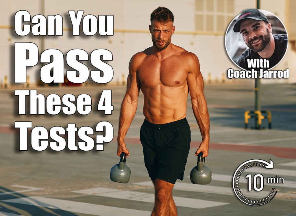 Muscular athlete walking and carrying two kettlebells in a parking lot. If You Can Pass These 4 Strength Tests After 45, Your Body Is Ahead of Its Time. Cover