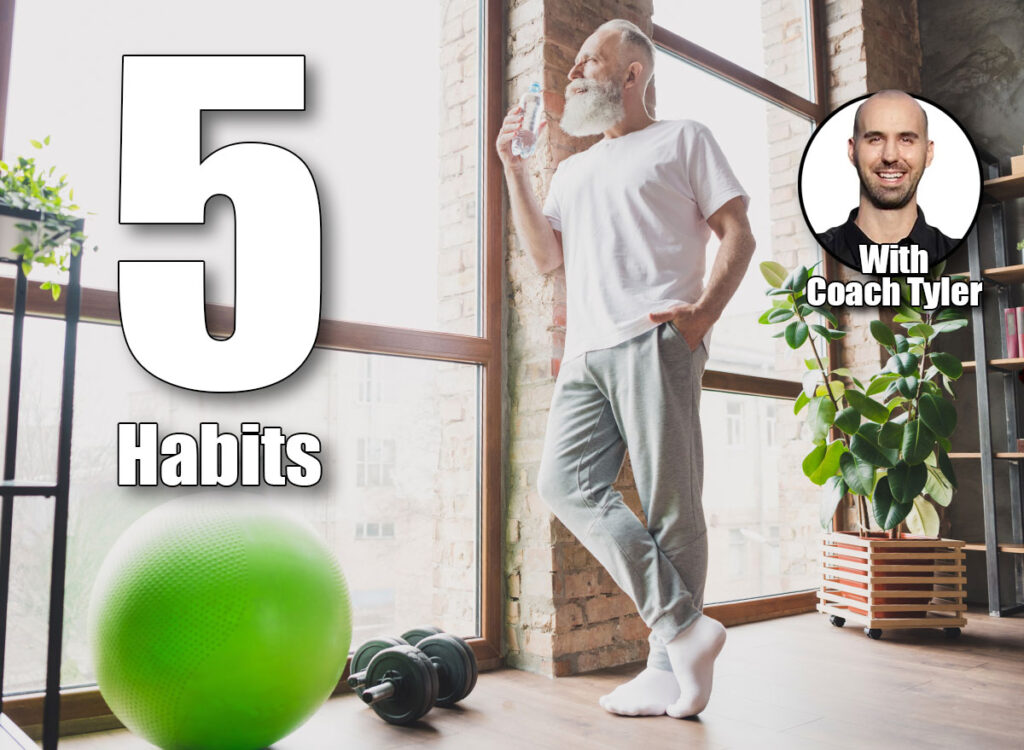 Full size photo of happy smiling mature man look window drinking water relaxing after difficult training at home house. If You Do These 5 Things Every Morning After 50, Fat Melts Off Faster Than Exercise. Cover