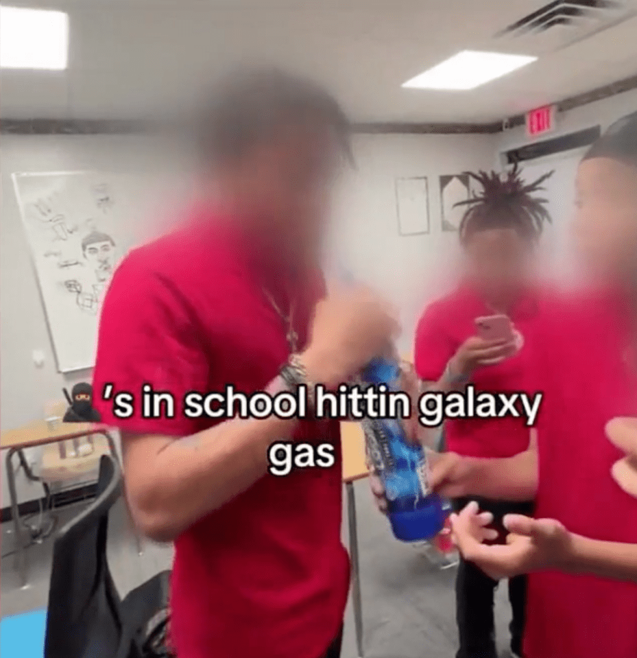 Students inhaling nitrous oxide in school.