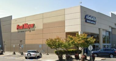 Fred Meyer and Alaska USA Federal Credit Union building in Kent, Washington.