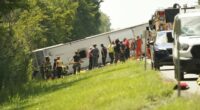 Mass-casualty incident after tour bus overturns and EJECTS passengers