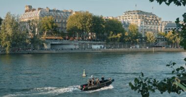 Parisian river police boat on the Seine.