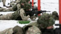 Lithuanian soldiers conducting shooting training.