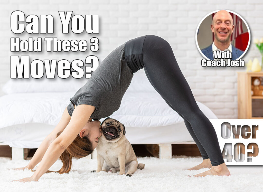 Asian woman practice yoga Downward Facing dog to meditation and kissing her dog pug breed enjoy and relax with yoga. Spending time and playing with dog at home. Recreation love with Dog Concept. Over 40? If You Can Hold These 3 Positions, You