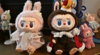 Mokoko and Labubu dolls at a Pop Mart exhibition.