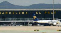 Ryanair plane at Barcelona-El Prat Airport.