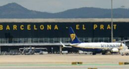 Ryanair plane at Barcelona-El Prat Airport.