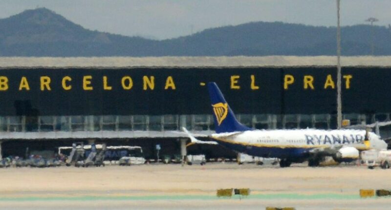 Ryanair plane at Barcelona-El Prat Airport.
