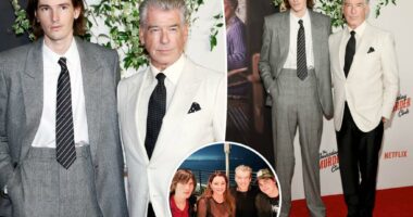 Pierce Brosnan's son Dylan towers over actor in red carpet appearance