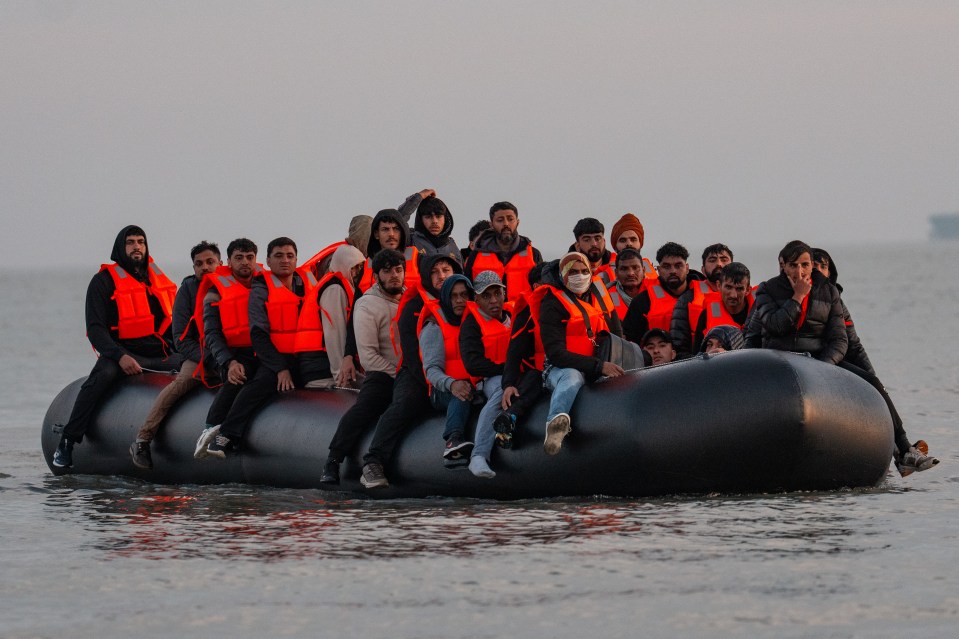 Migrants in a small boat in the English Channel.