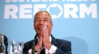 Nigel Farage at a press conference.