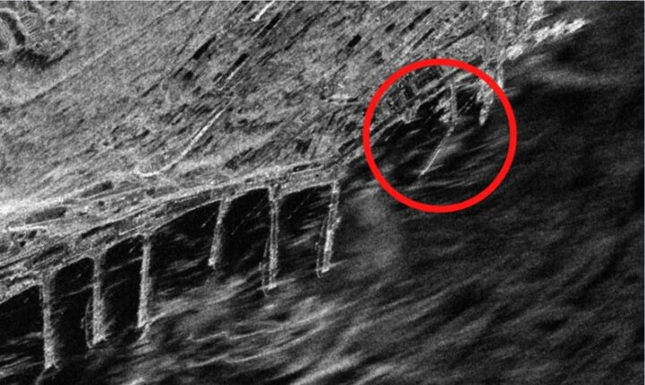 Satellite image of a damaged Russian base.