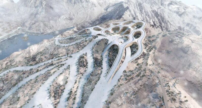 Illustration of a proposed ski resort in Saudi Arabia.