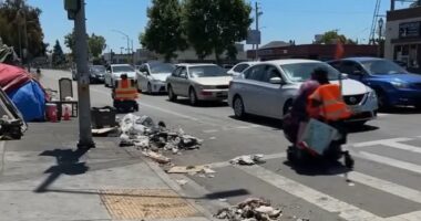 Seniors have to ride their wheelchairs on the STREET in filthy city