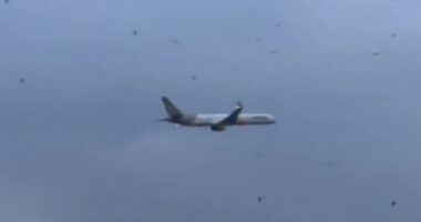 Boeing 757 airplane in flight.