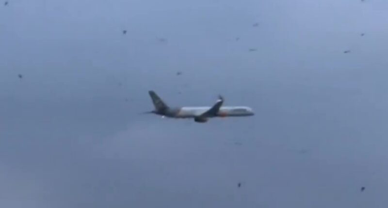 Boeing 757 airplane in flight.