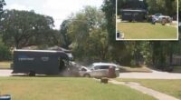 Shocking moment sleeping driver slams head-on into Amazon van with delivery worker inside