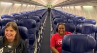Two blind women seated on a Southwest Airlines flight.