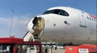 Airbus A321neo XLR with bird strike damage to nose.