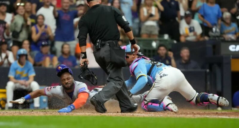 Starling Marte thrown out at plate for final out as Mets lose crusher to Brewers