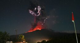 Stunning photos capture moment one of Indonesia's most active volcanoes erupts
