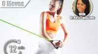 Concentrated woman using resistance band while exercising against white background. The 6 Best Exercises To Eliminate Love Handles. Cover