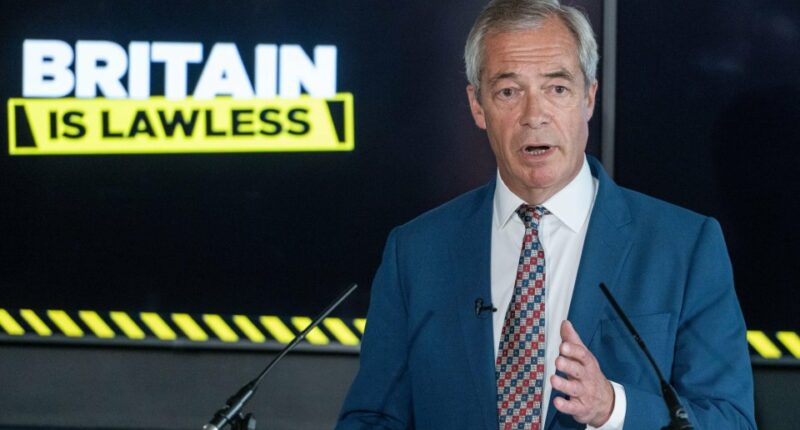 Nigel Farage speaking at a press conference.