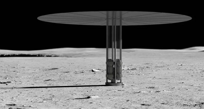 Illustration of a nuclear fission power system on the lunar surface.