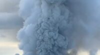 Volcanic ash plume causing a red alert for airplanes.