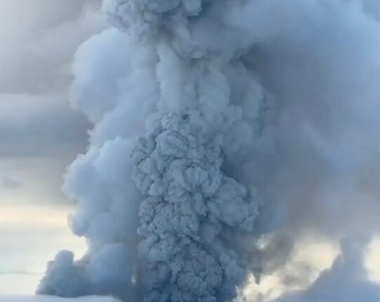 Volcanic ash plume causing a red alert for airplanes.