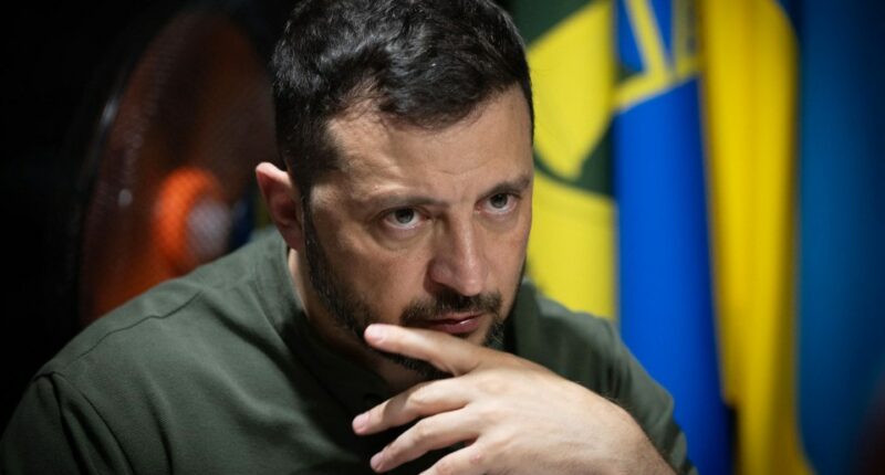 President Zelenskyy looks on pensively.