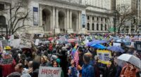 Protestors march down Fifth Avenue