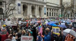 Protestors march down Fifth Avenue