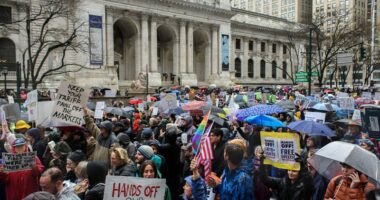 Protestors march down Fifth Avenue