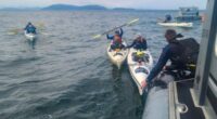 U.S. Coast Guard, Royal Canadian Mounted Police and Washington State Park personnel rescued 12 kayakers in distress between Patos Island and Sucia Island Wash., Aug. 14, 2025. (U.S. Coast Guard photo)