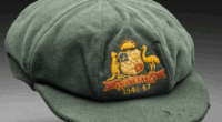 A baggy green worn by Sir Donald Bradman in 1946-47
