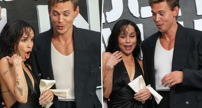 Fearless Austin Butler rescues Zoë Kravitz from aggressive bee at ‘Caught Stealing’ London premiere