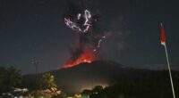 Mount Lewotobi Laki-Laki during an eruption