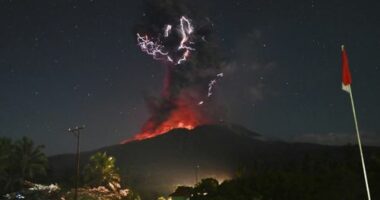 Mount Lewotobi Laki-Laki during an eruption
