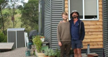 Josh Heins and Manu Bohn built their tiny house on wheels to escape the housing crisis in Bega Valley.