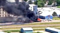 Montana airport plane crash: Socata TBM 700 turboprop crashes into parked aircraft while landing, sparking fire near Kalispell