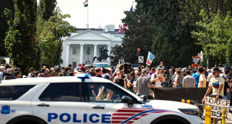 Police car is parked near protestors in DC