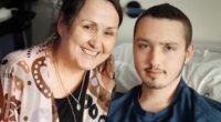 Brandan with his mum during cancer treatment.