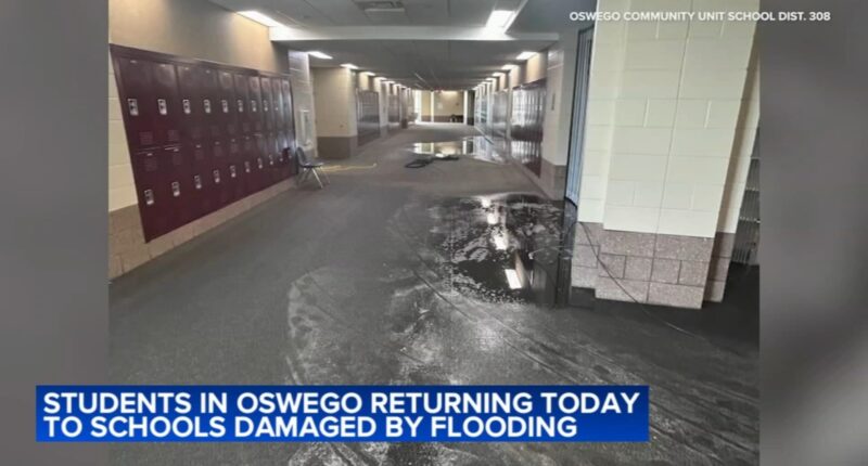 Oswego East High School students return to in-person learning after buildings damaged from flooding