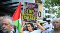 NEWS: Pro Palestine Action Group demonstrate outside the US consulate in North Sydney to put these demands to the incoming Trump administration. Photo: Wolter Peeters, 21st January 2025, The Sydney Morning Herald.
